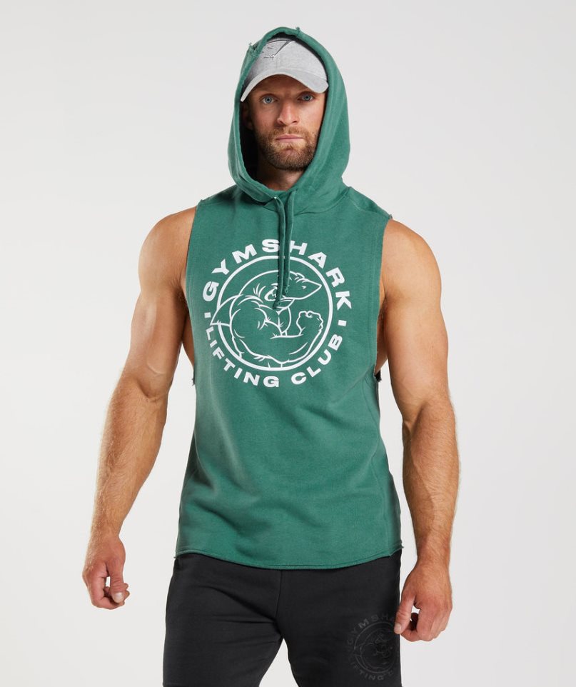 Men\'s Gymshark Legacy Drop Arm Hoodie Green | CA 05368D